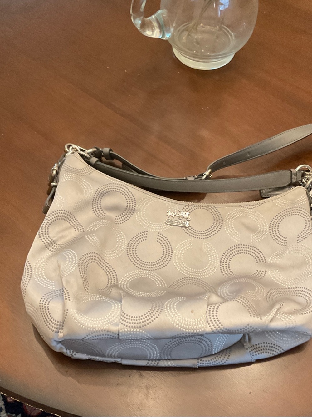 Coach Light silver Pebbled Circle-Pattern Shoulder Bag